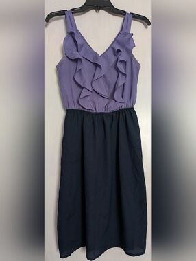 Women's Lavender Ruffle Bodice And Navy Bottom Dress